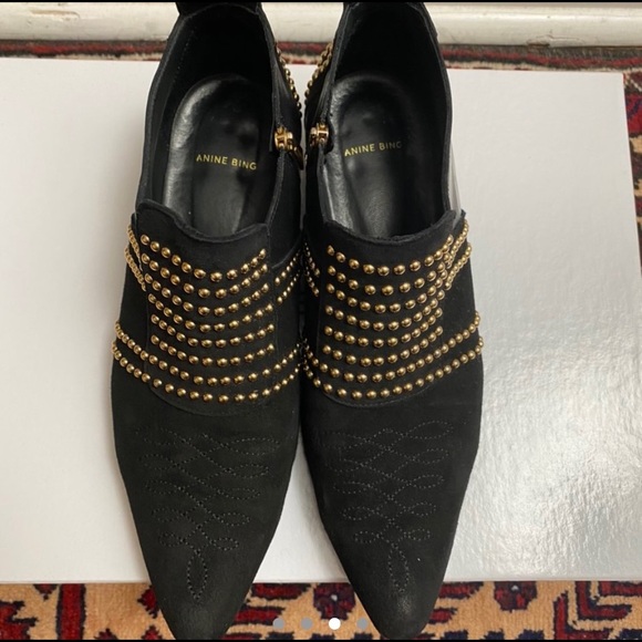 Anine Bing Low Charlie Boot 7 Black Gold Studded - Picture 3 of 4